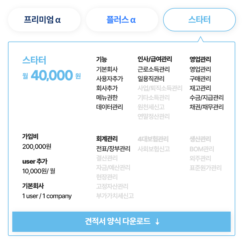 스타터 견적서 양식 이미지