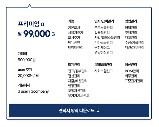 프리미엄 α 견적서 양식 이미지